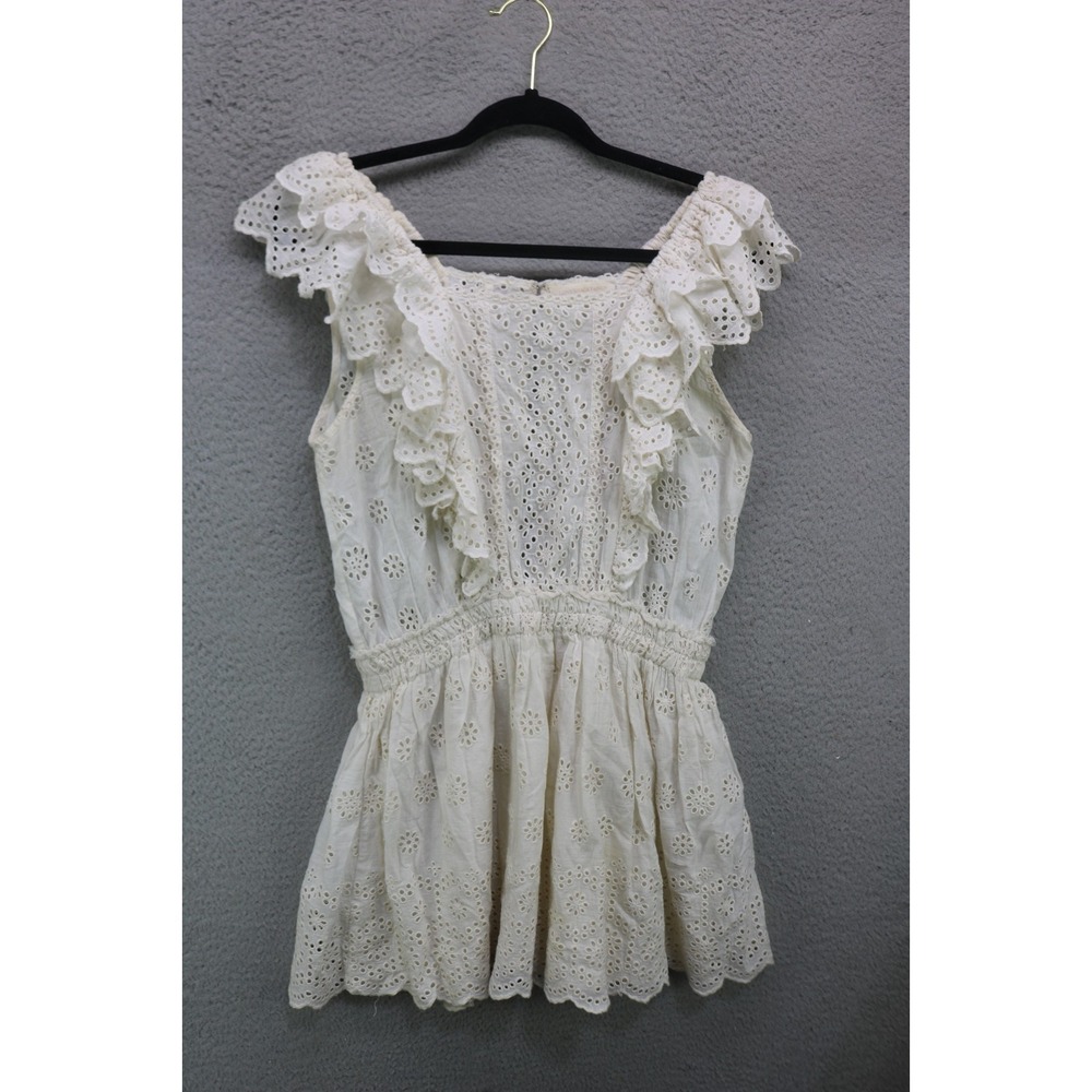 Love Shack Fancy Ivory Eyelet Off the Shoulder Mini Dress-Medium-Cottagecore